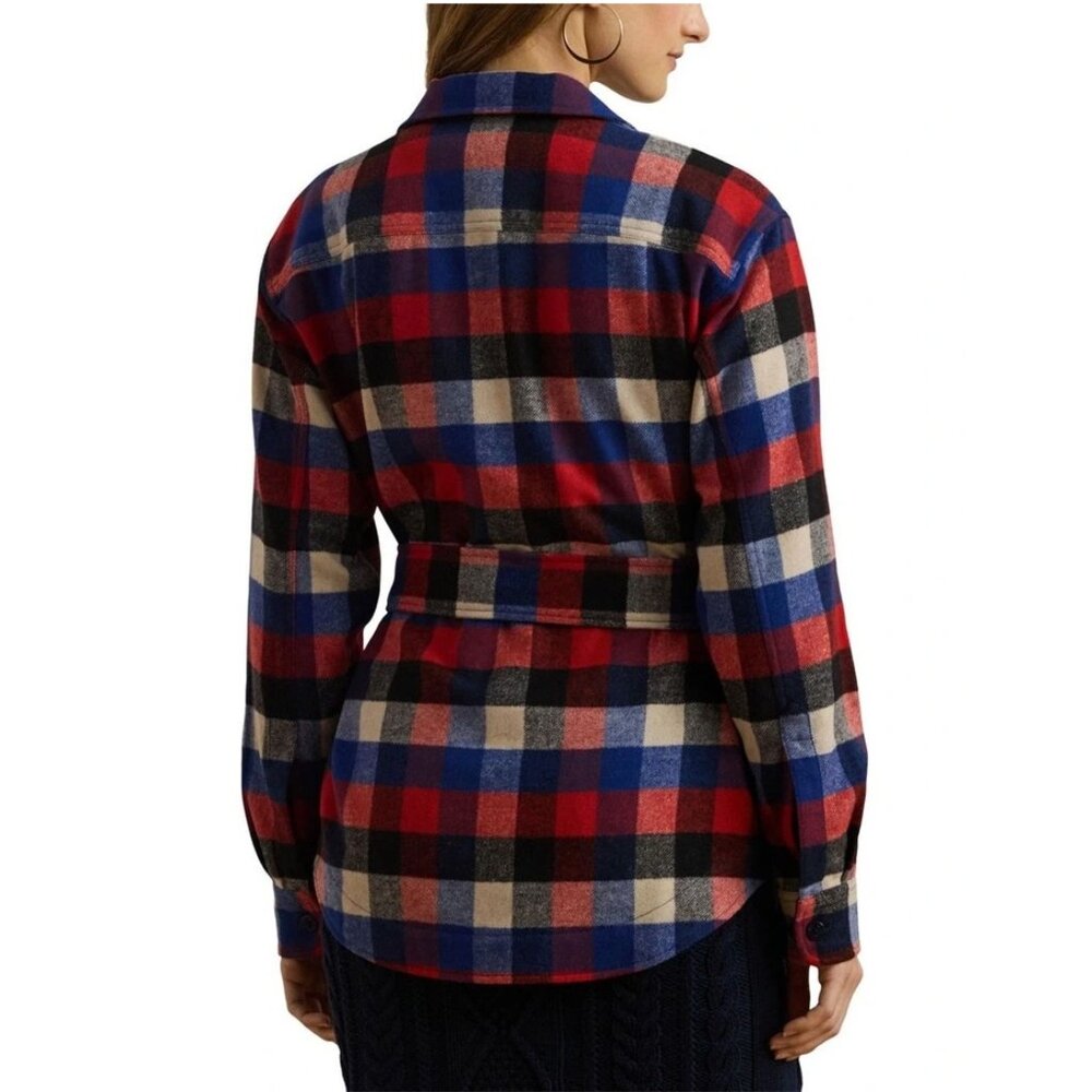 NWT Lauren Ralph Lauren Women's Buffalo Check Belted Twill Shirt Jacket - Picture 3 of 4